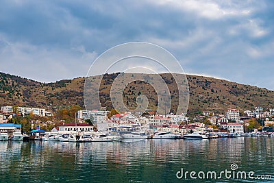 Small yachts in the port of Balaklava Stock Photo