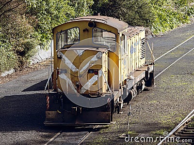 Small yellow diesel shunting locomotive Editorial Stock Photo