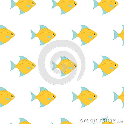 Small yellow fishes on white background. Abstract vector seamless pattern in flat style Stock Photo