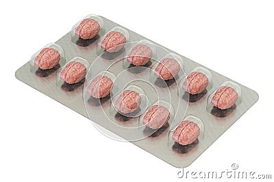 Smart Aid concept. Brain Pills in the blister, 3D rendering Stock Photo