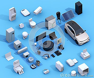 Smart appliances on blue background Stock Photo