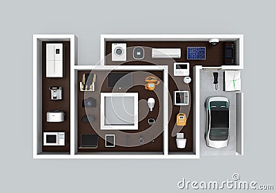 Smart appliances in layout as 'IoT'. Internet of Things concept for consumer products Stock Photo