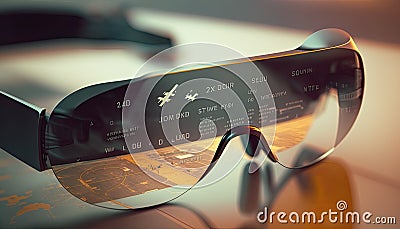 Smart AR glasses technology concept. Customer using AR application to monitoring , check , alert, mapping information, Stock Photo
