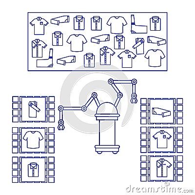Smart automatic robotic sorting of clothes Vector Illustration