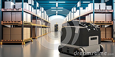 Smart automation warehouse with robot, suppy chain, logistic and business concept, Generative AI Stock Photo