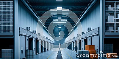 Smart automation warehouse with robot, suppy chain, logistic and business concept, Generative AI Stock Photo