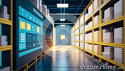 Smart automation warehouse with robot, suppy chain, logistic and business concept, Generative AI Stock Photo