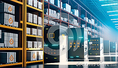 Smart automation warehouse with robot, suppy chain, logistic and business concept, Generative AI Stock Photo