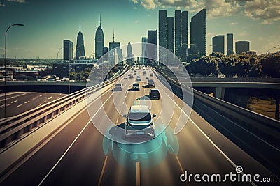 Smart autonomous driverless electric car, created with generative AI Stock Photo