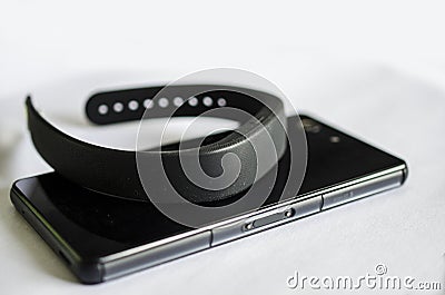 Smart band wearable technology with mobile phone Stock Photo