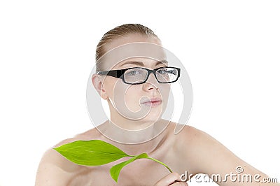 Smart beauty girl wearing glasses. Stock Photo