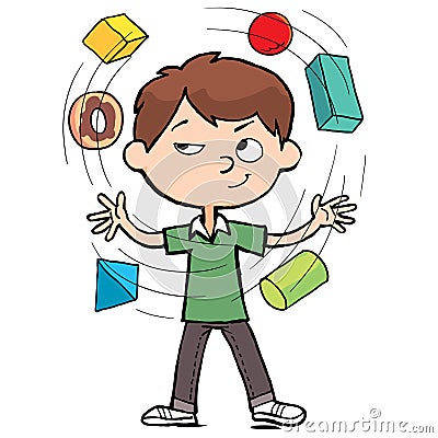 Smart boy juggling with forms Stock Photo