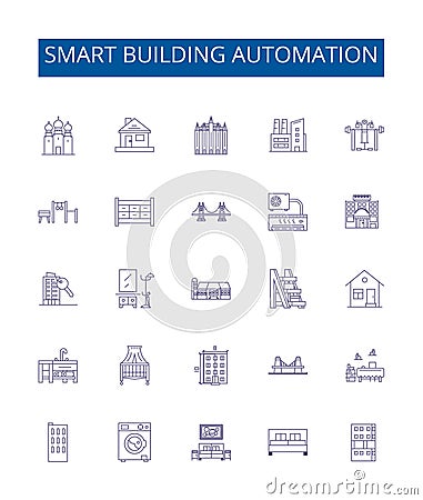 Smart building automation line icons signs set. Design collection of Smart, Building, Automation, IoT, Energy-efficiency Vector Illustration