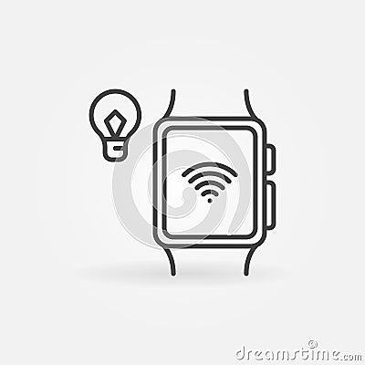 Smart Bulb connected with smartwatch via wifi vector line icon Vector Illustration