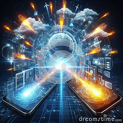 Smart Burst Data Transfer Visual of data packets rapidly transfe Stock Photo