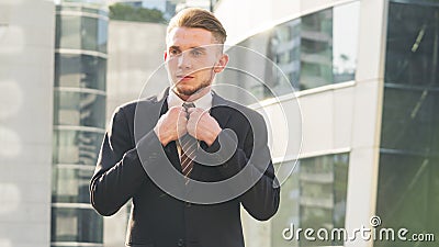 Smart business confident man stand and dress up the suite at the Stock Photo