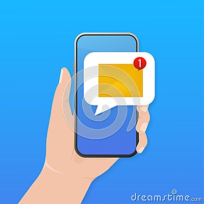 Smart business marketing concept. Flat illustration with smartphone with envelope on white background for marketing Vector Illustration