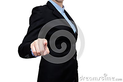 Smart business women show touch finger on white background. Stock Photo