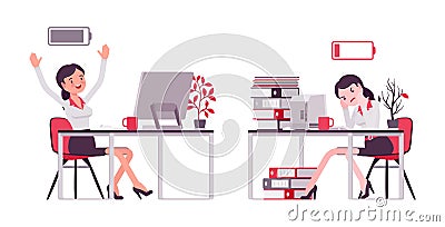 Smart businesswoman, manager full with energy, empty at working place Vector Illustration