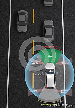 Smart car, Autonomous self-driving car with Lidar, Radar and wirSmart car, Autonomous self-driving car with Lidar, Radar and wirel Stock Photo