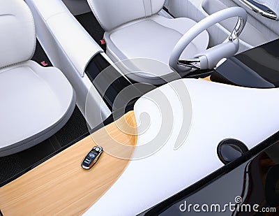 Smart car key on electric car`s dashboard Stock Photo