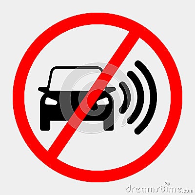 Smart car with navigation system, gps technology. Driverless vehicle with forbidden sign isolated on background. Vector flat Vector Illustration