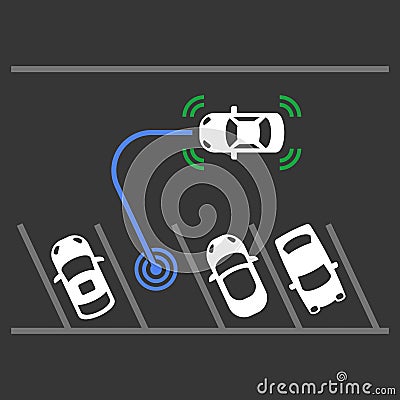 Smart Car Parking Assist System. Top View. Vector Vector Illustration