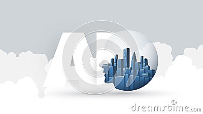 Smart City, Automated Digital Control, Deep Learning, Artificial Intelligence Cloud Computing and Future Technology Concept Design Vector Illustration