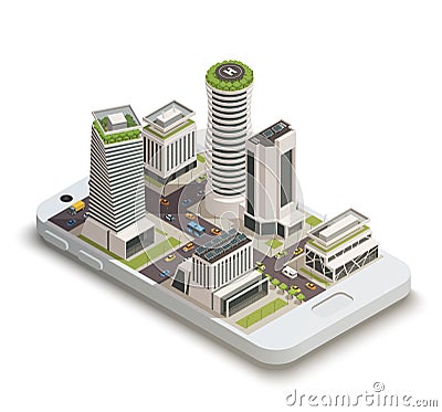 Smart City Center Isometric Composition Vector Illustration