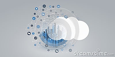 Smart City, Cloud Computing Design Concept with Transparent Globe and Icons Vector Illustration