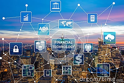 The smart city concept with fintech financial technology concept Stock Photo