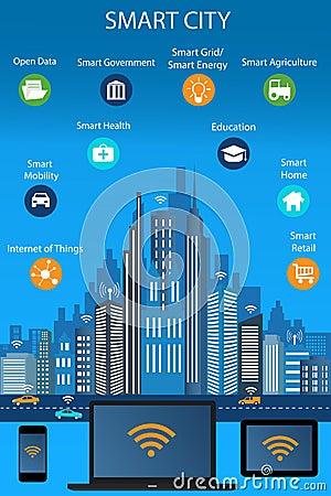 Smart city concept and internet of things Vector Illustration