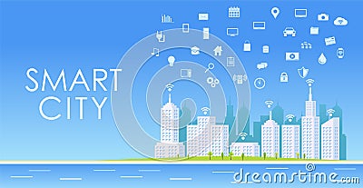 Smart city concept. Urban landscape. Internet of things Vector Illustration