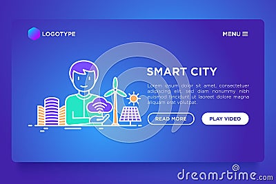 Smart city concept: urbanist develops city project. Thin line icons. Vector illustration, web page template Vector Illustration