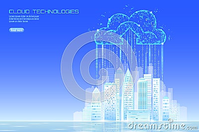 Smart city 3D light cloud computing cityscape. Intelligent building big data exchange storage online futuristic business Vector Illustration