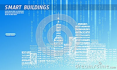 Smart city 3D spotted dots. Intelligent building automation system business concept. Web online computer binary code Vector Illustration
