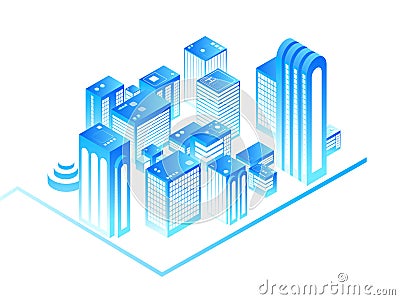 Smart city. 3d urban map with residential isometric buildings. New house technology and augmented reality vector concept Vector Illustration