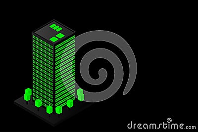 Smart city or intelligent building isometric vector concept. Modern smart city urban planning and development infrastructure build Vector Illustration