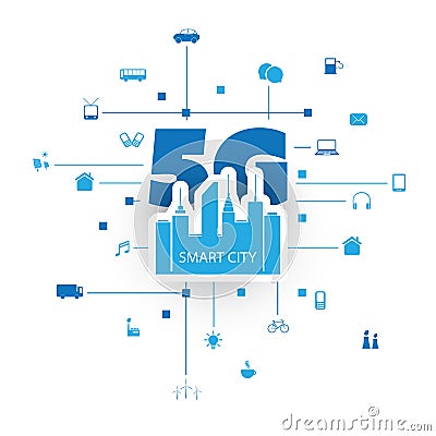 Smart City, IoT and 5G Mobile Networks Vector Illustration