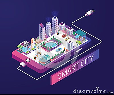 Smart City Isometric Artwork Concept. Stock Photo