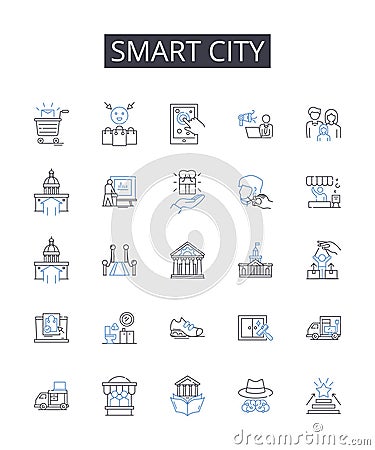 Smart city line icons collection. Intelligent home, Efficient workforce, Sustainable future, Connected cars, Eco Vector Illustration