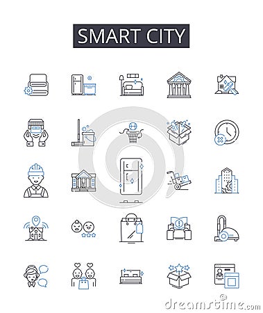 Smart city line icons collection. Productivity, Efficiency, Performance, Output, Optimization, Utilization, Capacity Vector Illustration