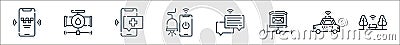 smart city line icons. linear set. quality vector line set such as hotspot, taxi, postbox, speech bubble, smart light, smartphone Vector Illustration