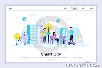 Smart city modern flat design concept. Architecture and people concept. Landing page template. Vector Illustration