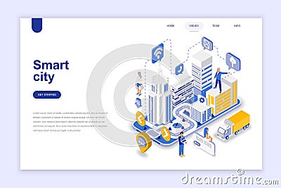 Smart city modern flat design isometric concept. Architecture and people concept. Landing page template. Vector Illustration