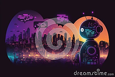 Smart City with robot system artificial intelligence , Chat GPT chatbot AI , Chatting with a smart AI or artificial Stock Photo