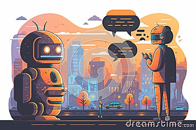Smart city with robot system artificial intelligence, created with Generative AI technology Stock Photo