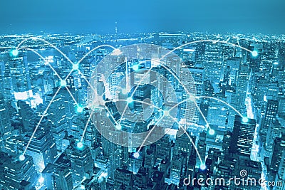 Smart city scape and network connection concept Stock Photo