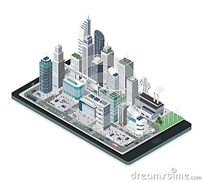 Smart city on a smartphone Vector Illustration