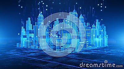 Smart City with technology 5g communication. Futuristic digital data network connected. Internet of things background concept Stock Photo